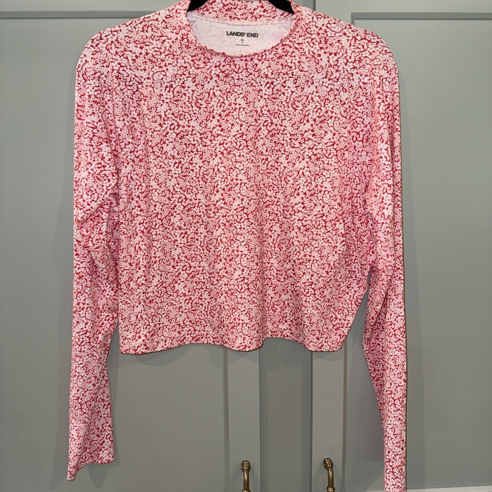 Land's End Women's SunShade UPF 50 Long Sleeve Cropped Rash Guard XL (18) Floral - Picture 3 of 8